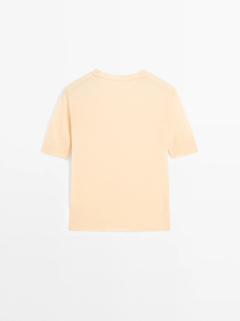 100% wool short sleeve fine knit sweater - STUDIO