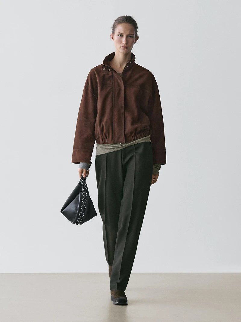 Suede leather bomber jacket