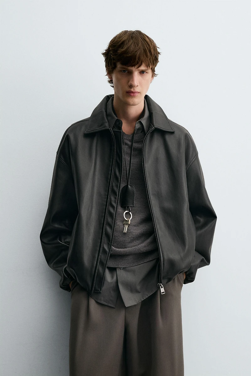 FAUX LEATHER BOMBER JACKET