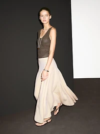 Flounce linen blend midi skirt