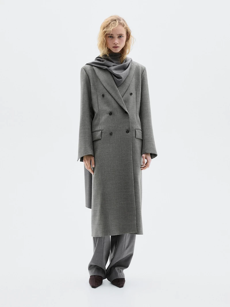 Long 100% wool coat with notch lapel - LIMITED