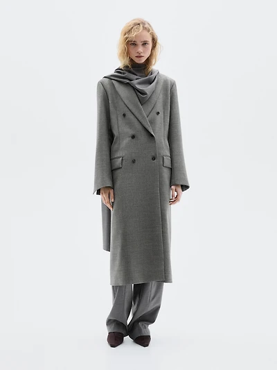 Long 100% wool coat with notch lapel - LIMITED