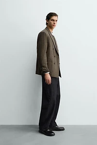 PLAID WOOL BLEND DOUBLE BREASTED BLAZER