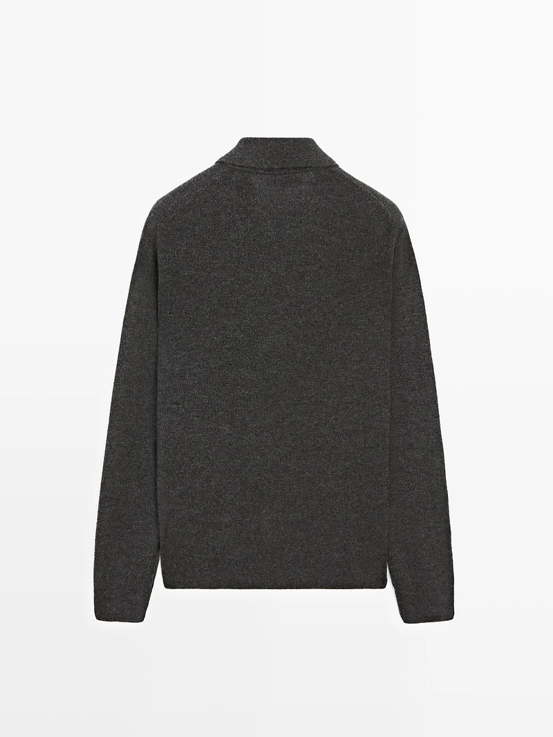 Knit wool blend polo sweater with zip