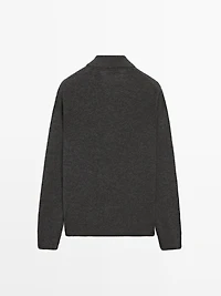 Knit wool blend polo sweater with zip