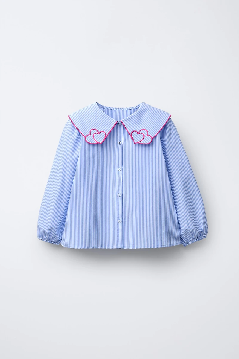 STRIPED HEART COLLAR SHIRT