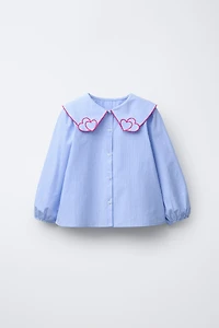 STRIPED HEART COLLAR SHIRT
