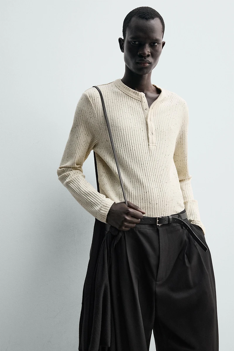 RIB KNIT HENLEY SHIRT