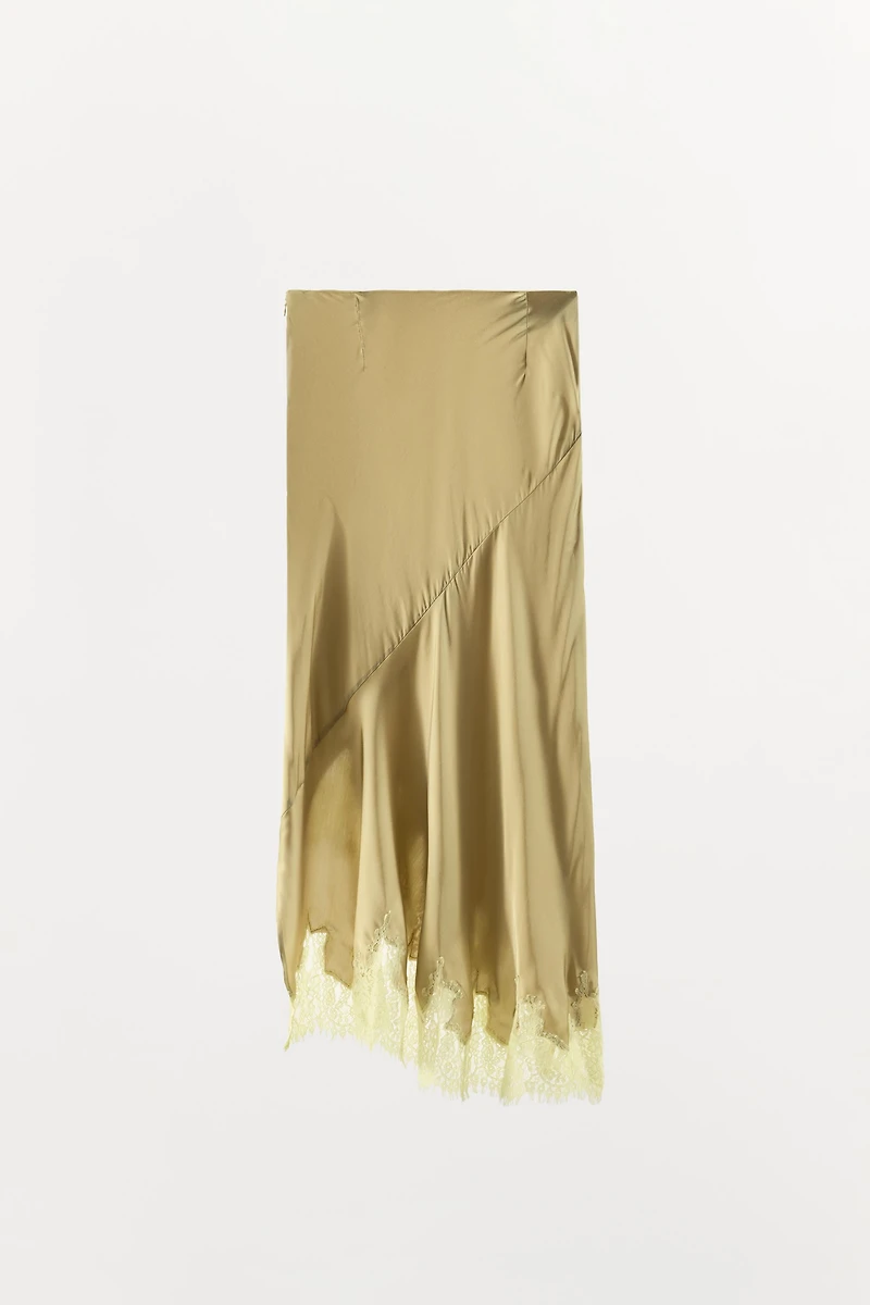 ASYMMETRIC SATIN LACE SKIRT