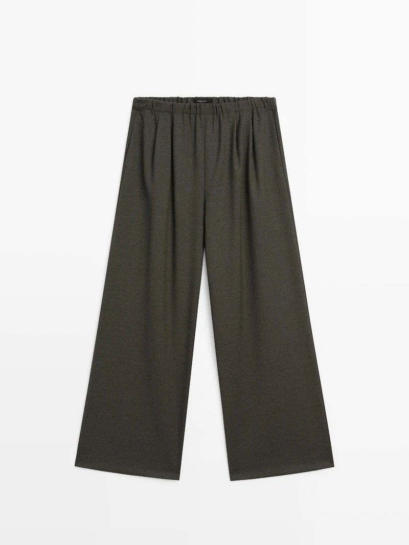 Wide-leg trousers with darts and elasticated waistband