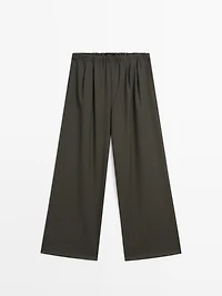 Wide-leg trousers with darts and elasticated waistband