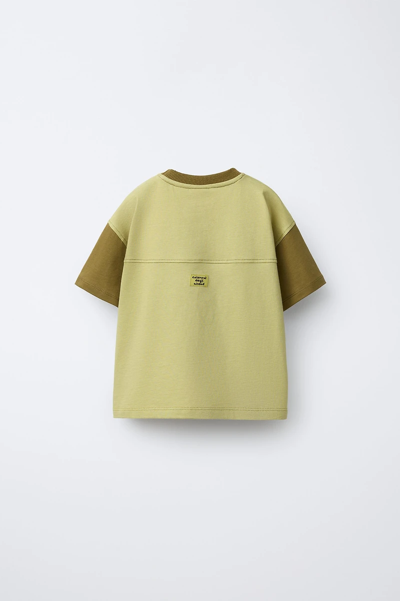 CONTRASTING SLEEVE PRINTED T-SHIRT