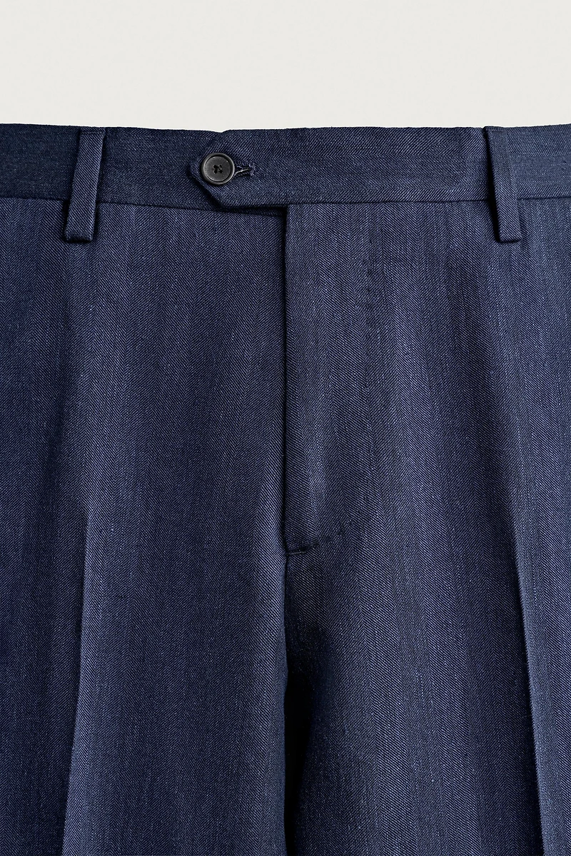 LINEN AND WOOL BLEND REGULAR FIT SUIT PANTS