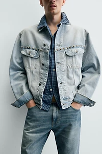 RELAXED FIT DENIM JACKET WITH METAL STUDS