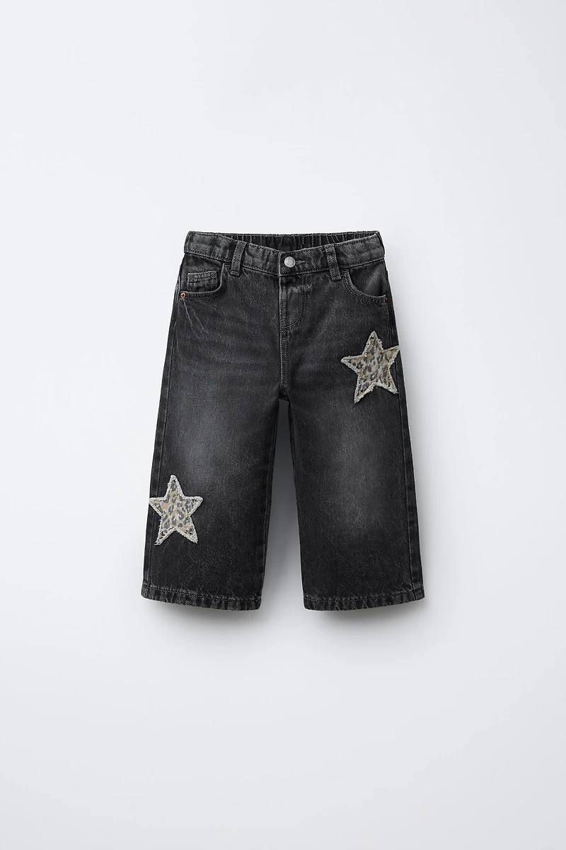 ANIMAL PRINT STAR PATCH STRAIGHT LEG JEANS