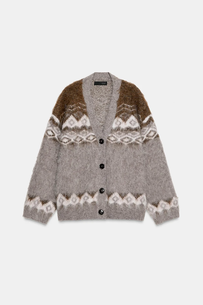 BRUSHED EFFECT JACQUARD CARDIGAN