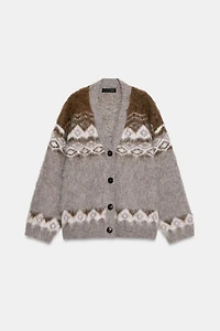 BRUSHED EFFECT JACQUARD CARDIGAN