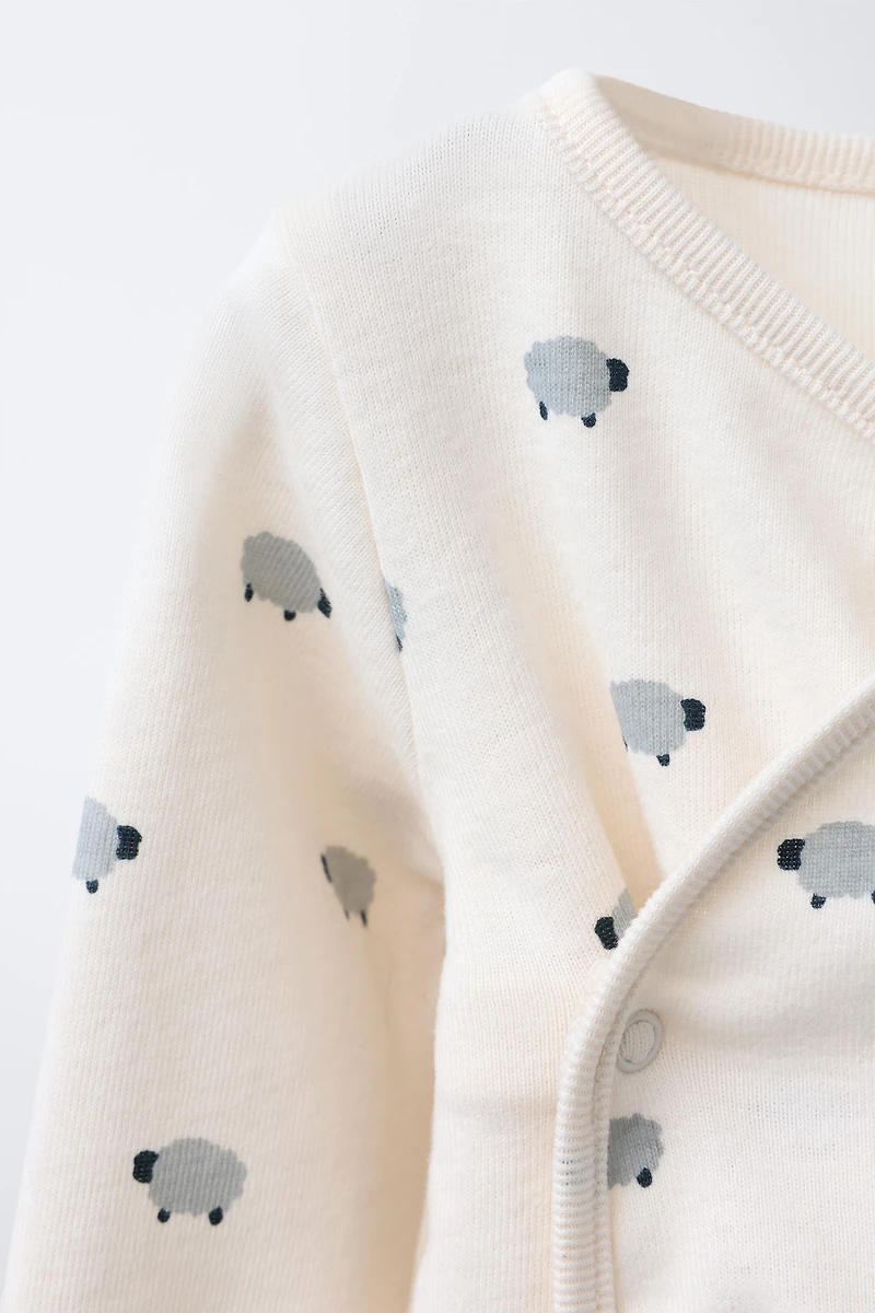 SHEEP PRINT BODYSUIT AND FOOTED PANTS SET