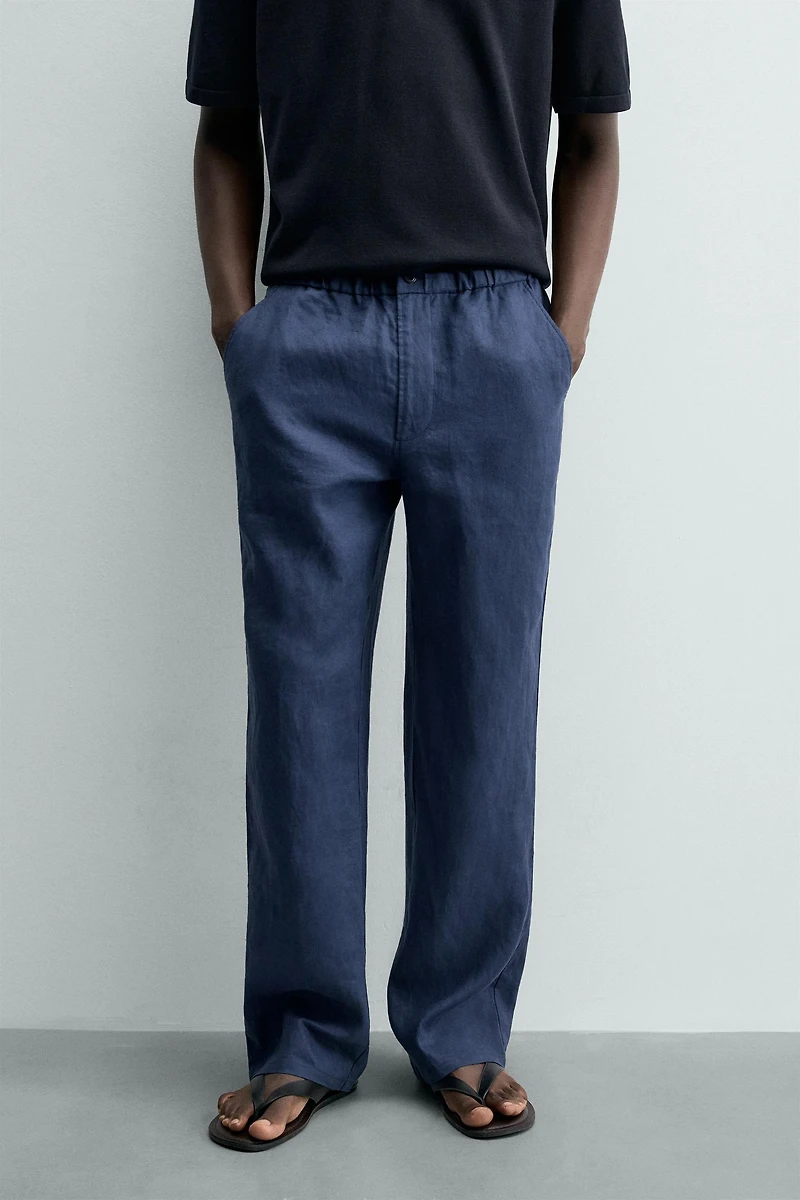 100% LINEN REGULAR FIT PANTS