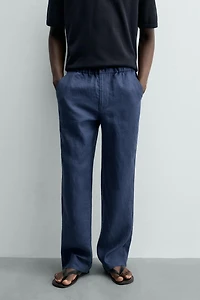 100% LINEN REGULAR FIT PANTS