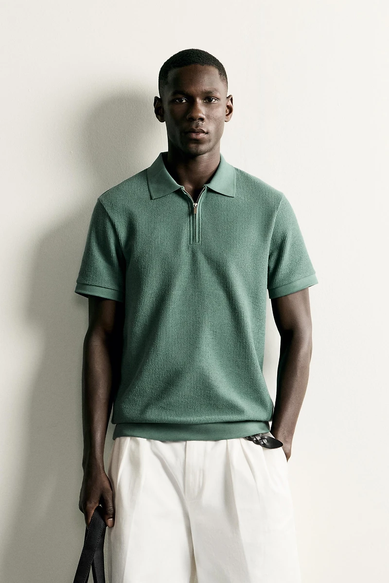 REGULAR FIT ZIP POLO SHIRT