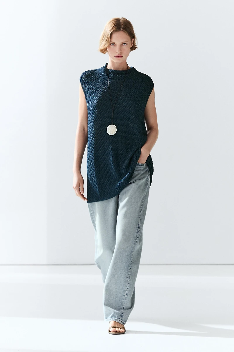 Cotton blend roll neck top
