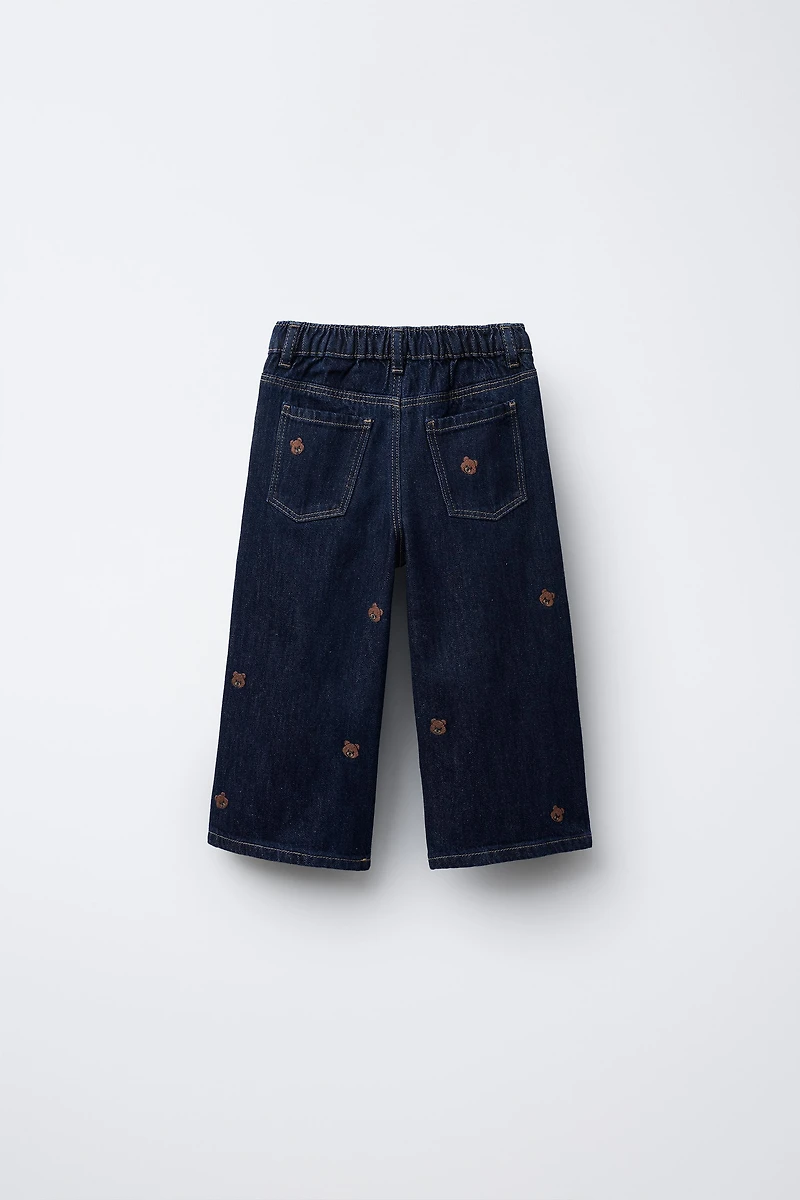 EMBROIDERED BEAR CULOTTE JEANS