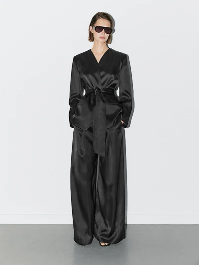 Satin wide-leg trousers