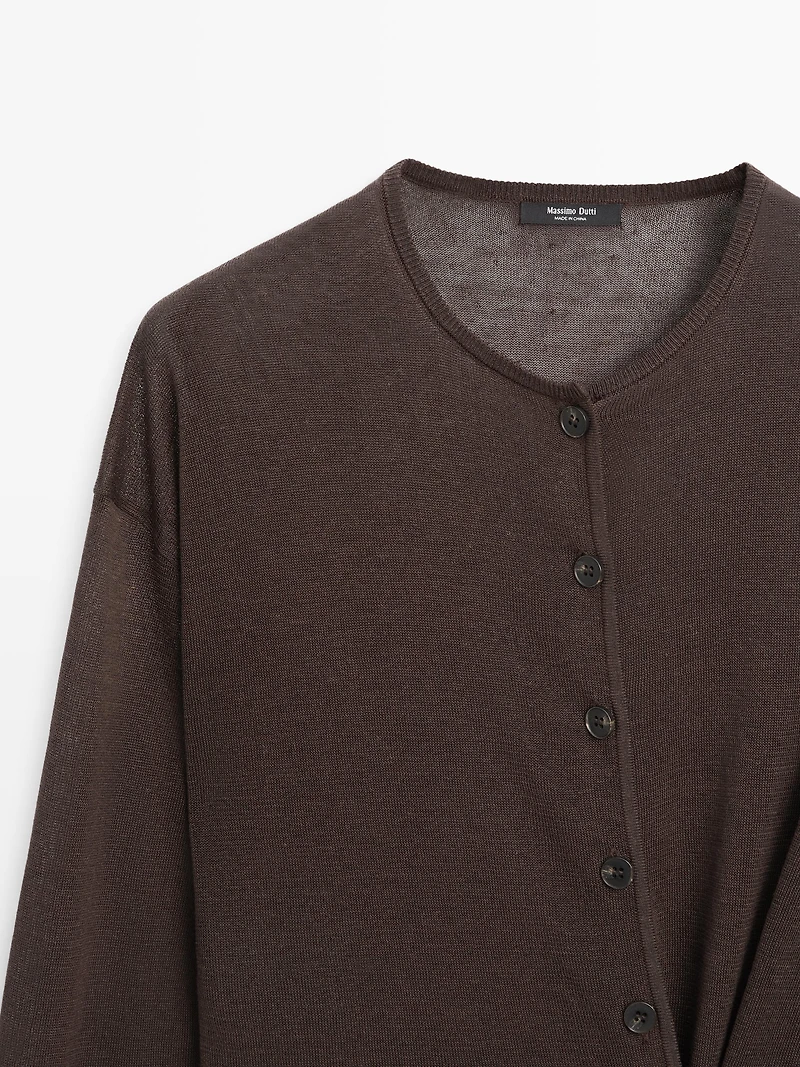 Linen blend cardigan with button detail