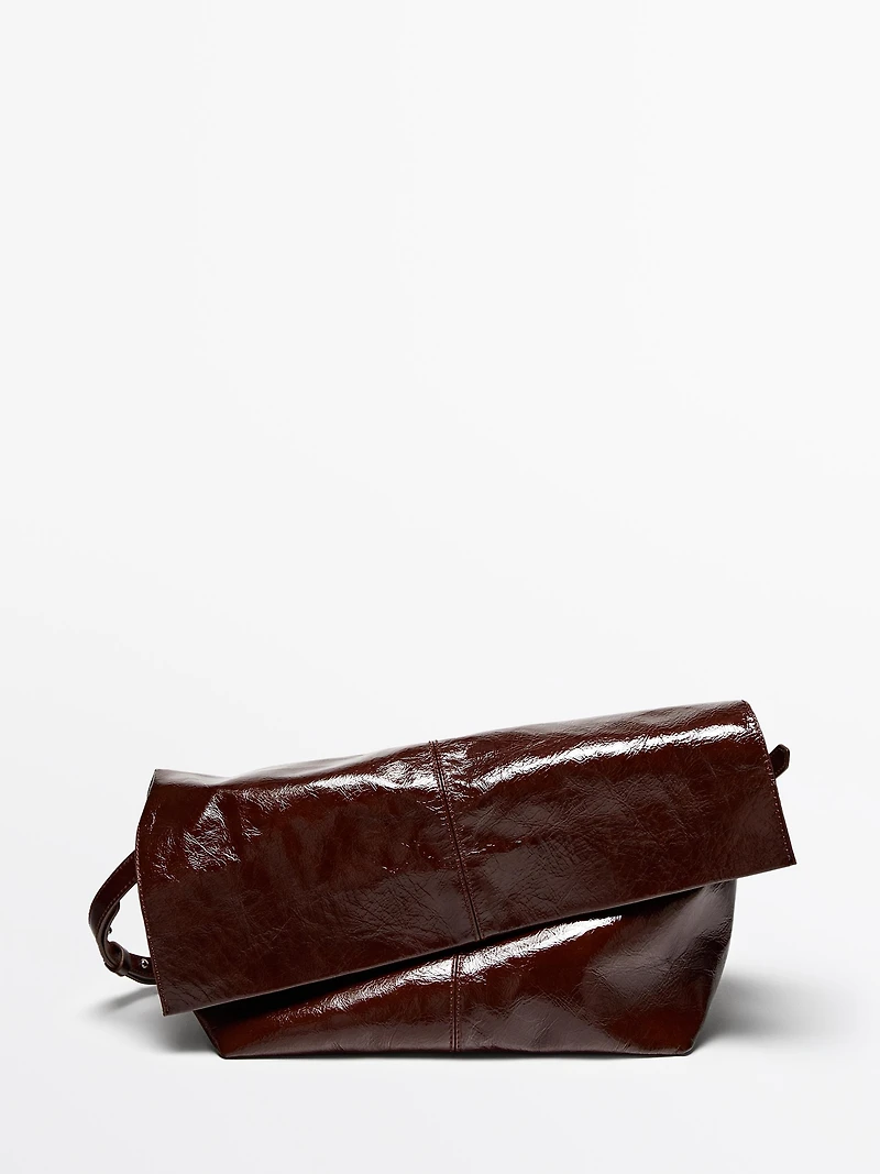 Crackled nappa leather flap bag