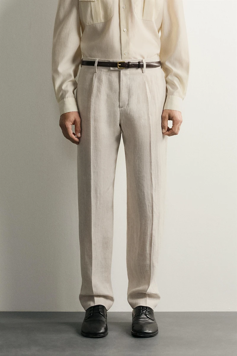 100% LINEN PLEATED SUIT PANTS