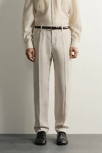 100% LINEN PLEATED SUIT PANTS