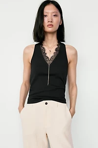 V-neck lace trim camisole top