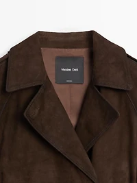 Long suede leather trench coat