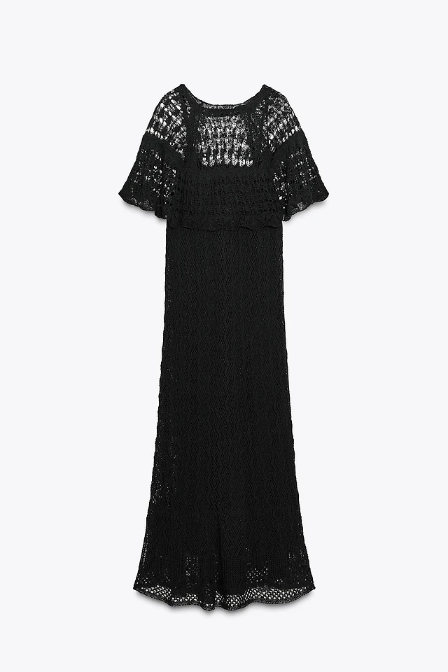 Zara POINTELLE KNIT RUFFLE LONG DRESS | Place Rosemre Zara POINTELLE KNIT RUFFLE LONG DRESS | Place Rosemre