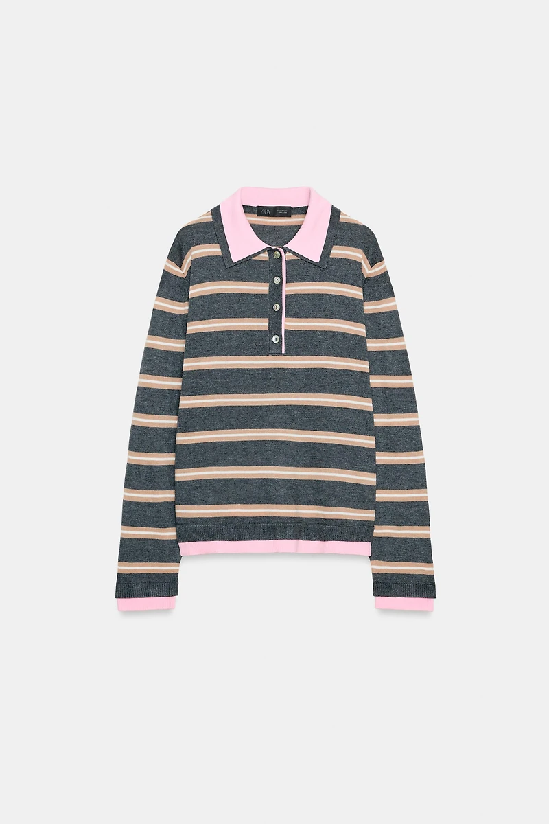 STRIPED COMBINED KNIT POLO SHIRT