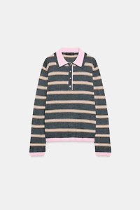 STRIPED COMBINED KNIT POLO SHIRT