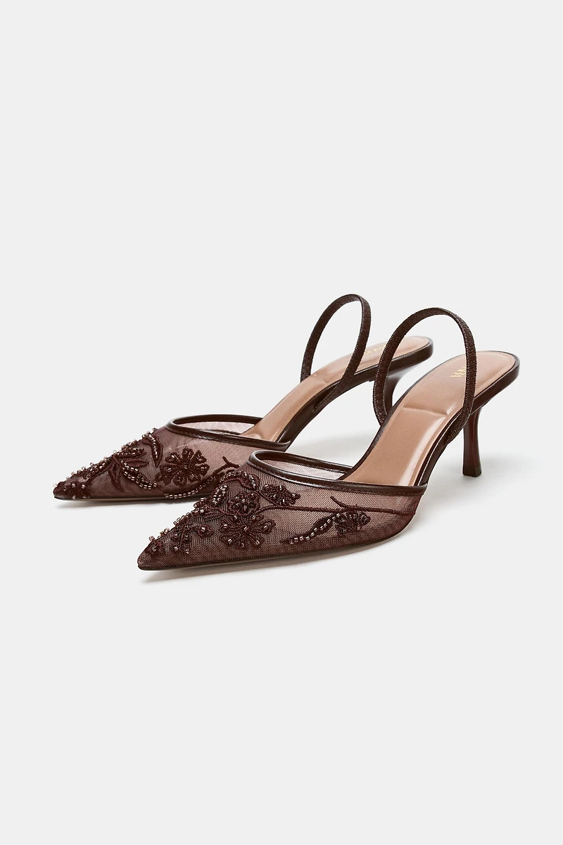 SHINY MESH SLINGBACK HEELS