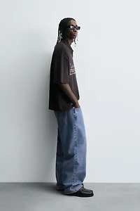 WASHED TEXT PRINT POLO SHIRT