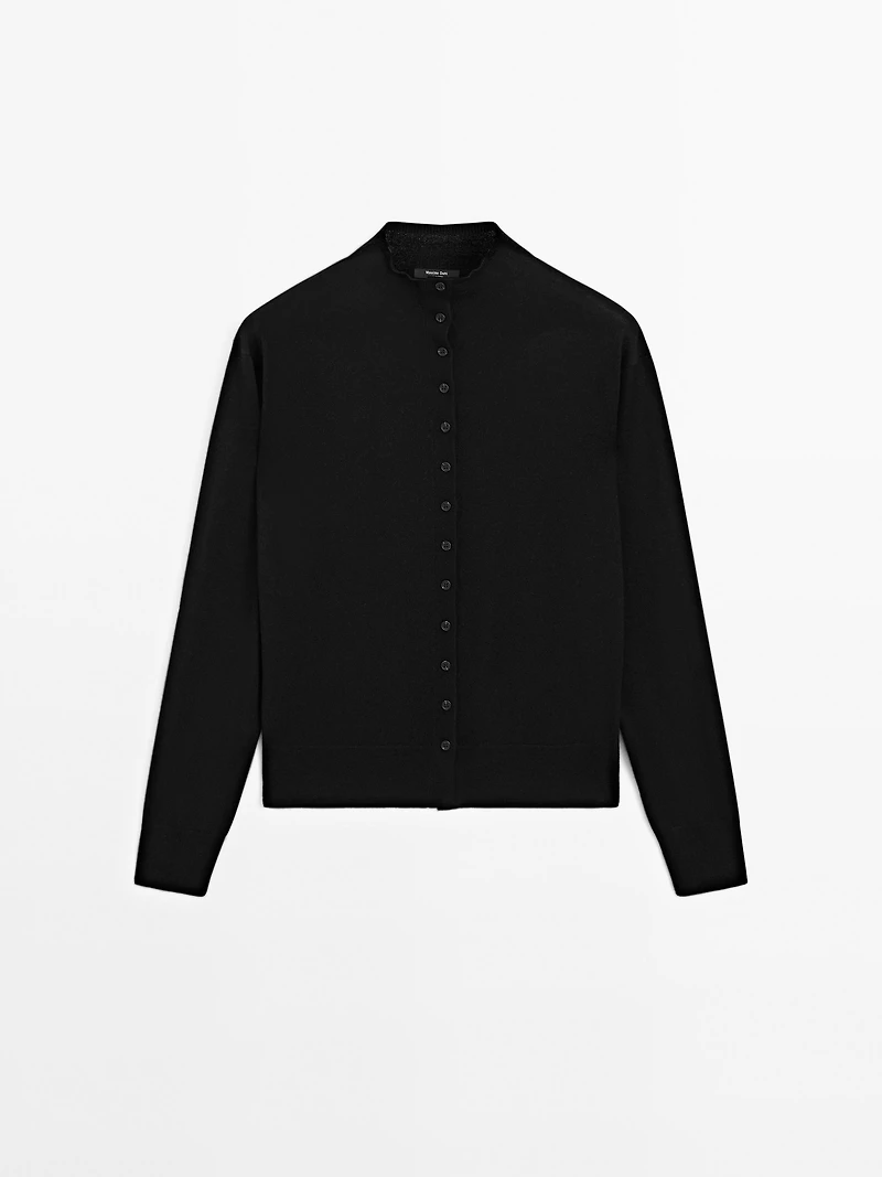 Knit cardigan with mock turtleneck