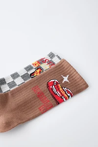 LOT DE DEUX PAIRES CHAUSSETTES MI-MOLLET CARS FLASH MCQUEEN © DISNEY/PIXAR