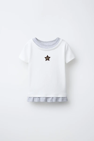 EMBROIDERED STAR DOUBLE COLLAR T-SHIRT
