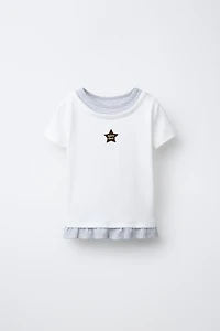 EMBROIDERED STAR DOUBLE COLLAR T-SHIRT