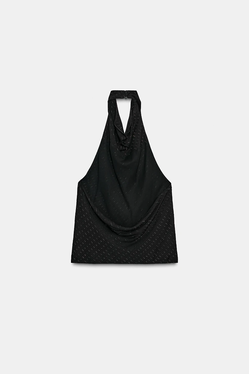 METALLIC THREAD HALTER TOP