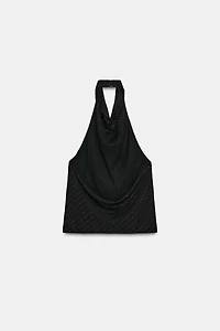 METALLIC THREAD HALTER TOP