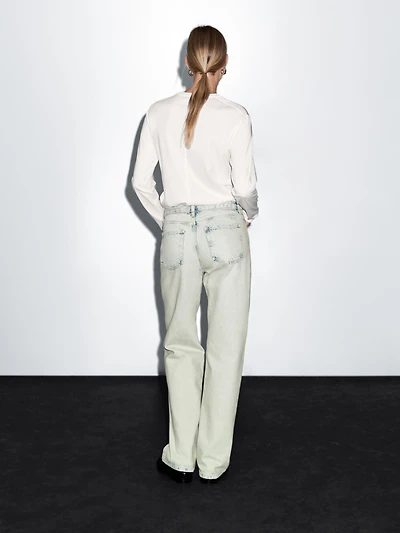 Faded mid-rise wide-leg jeans