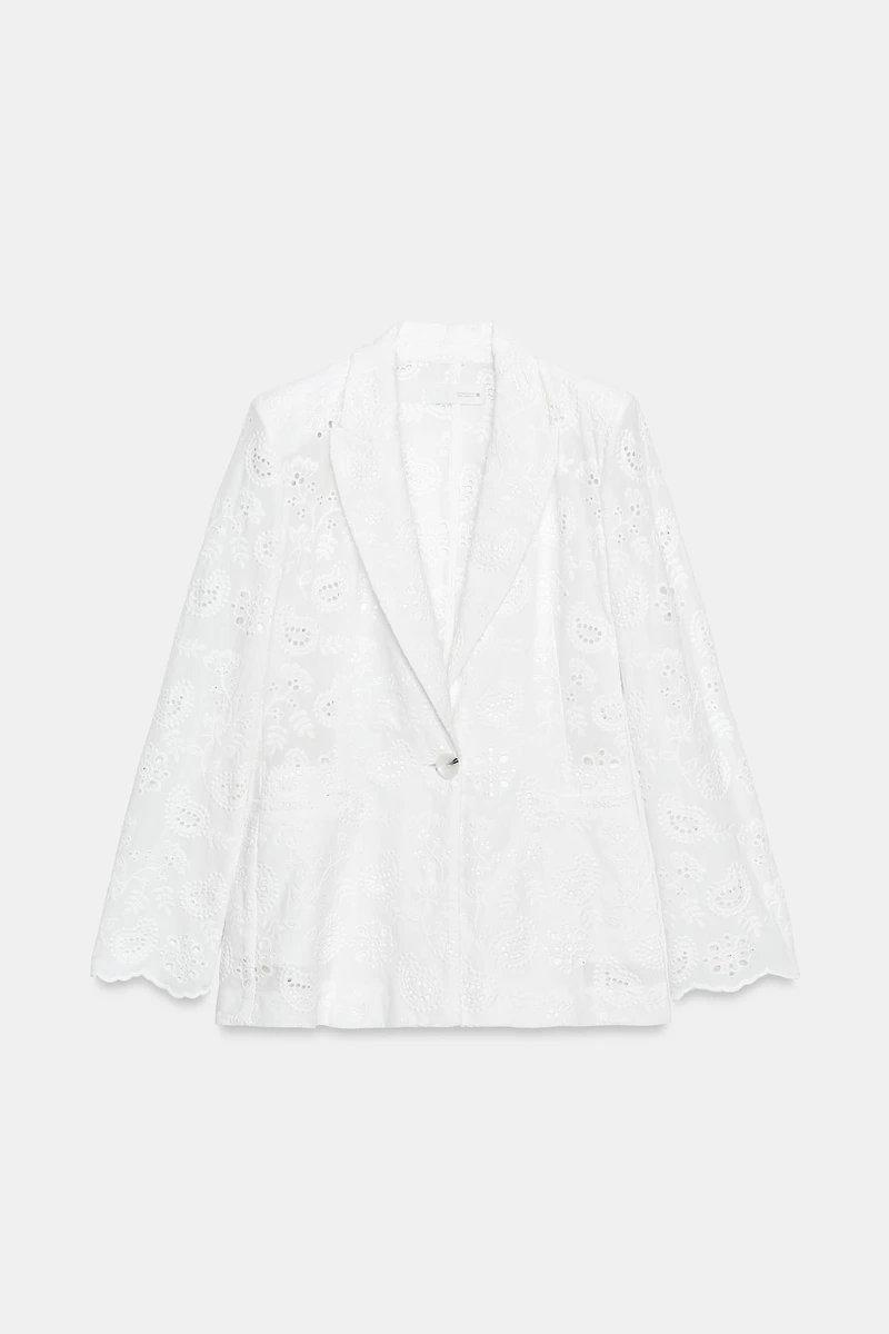 VESTE AJUSTÉE ÉPAULETTES BRODERIES AJOURÉES