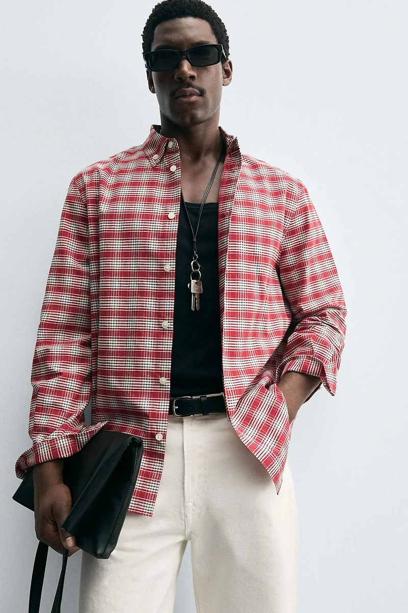 BUTTON-DOWN COLLAR PLAID SHIRT