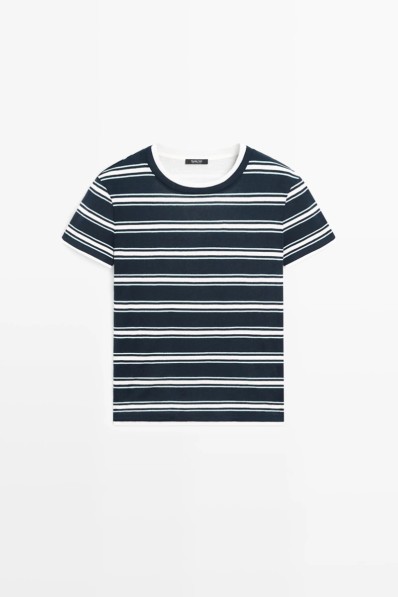 Double-layer striped short sleeve T-shirt