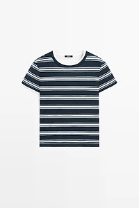Double-layer striped short sleeve T-shirt